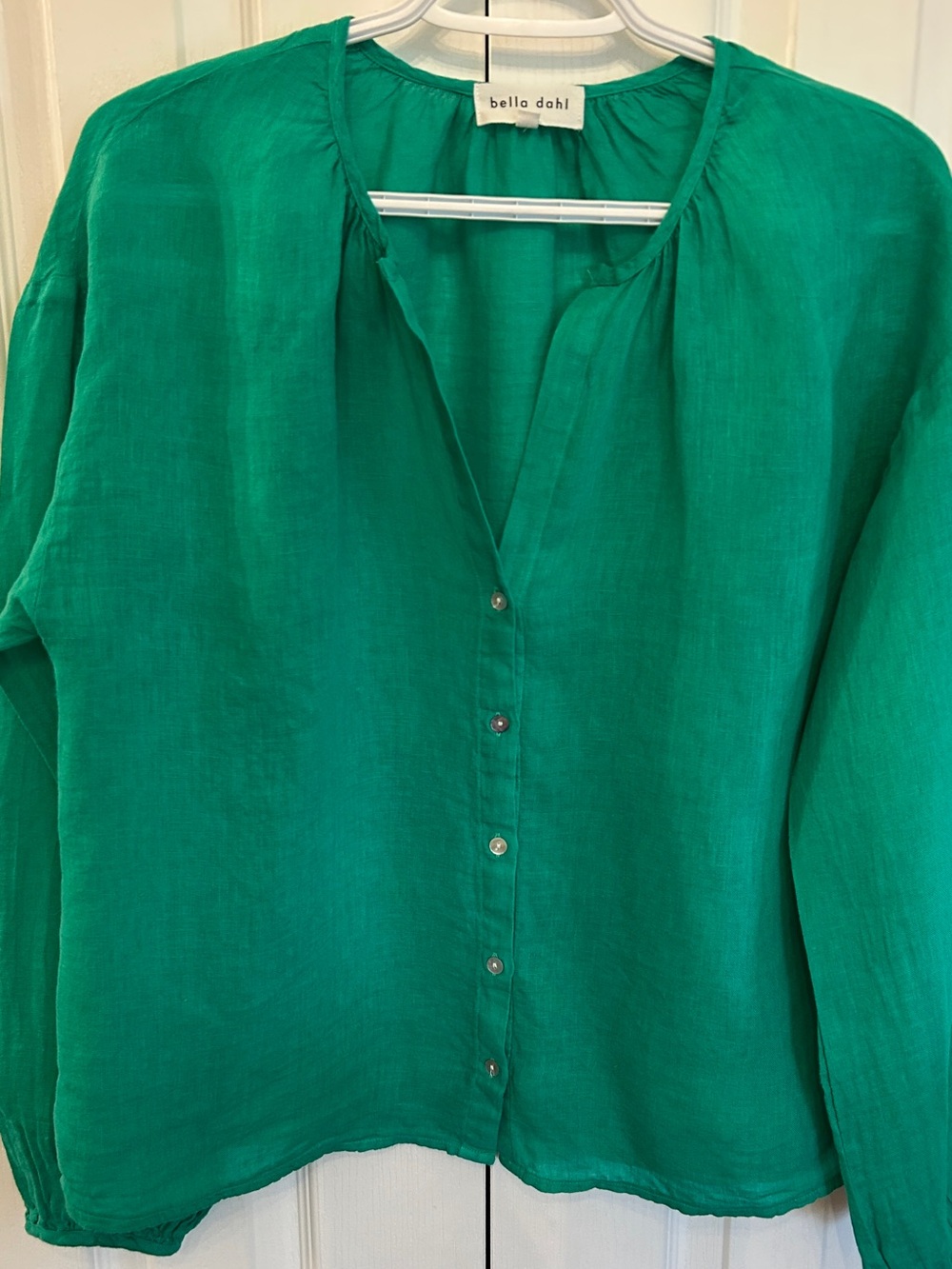 Bella Dahl 100% Linen Kelly Green Blouse Size M - Picture 1 of 7